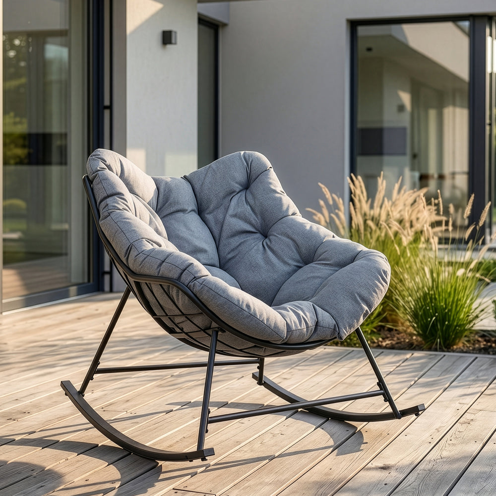 Fotel bujany kosz Villeneuve 85x90x91 cm Czarny/Szary [en.casa]