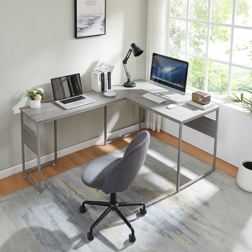 Schreibtisch Karlstang L - förmig 166x120x75 cm Hellgrau [en.casa] - premiumXL