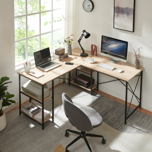 Schreibtisch Klirurud mit 2 Regalen L - förmig 150x150x75 cm Eicheoptik [en.casa] - premiumXL