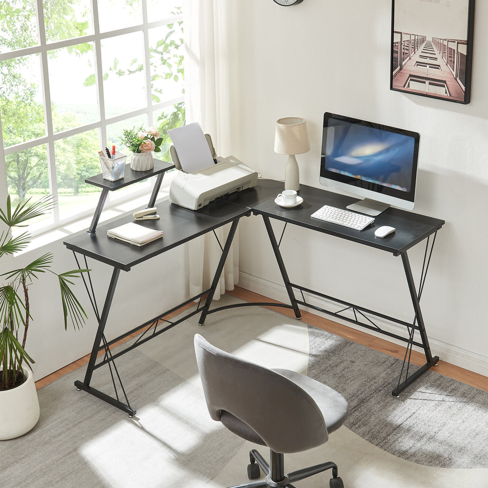 Schreibtisch Yremso L - förmig 122x122x98 cm Schwarz [en.casa] - premiumXL