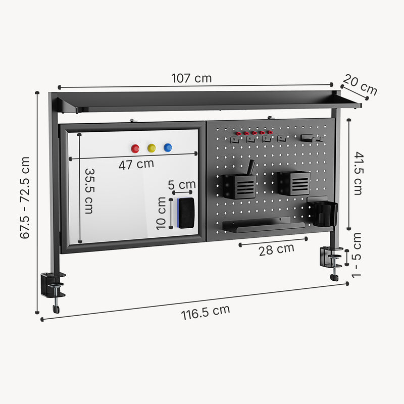 Szkic wymiarowy Organizer na biurko Virvik 117x73 cm stalowy [en.casa]