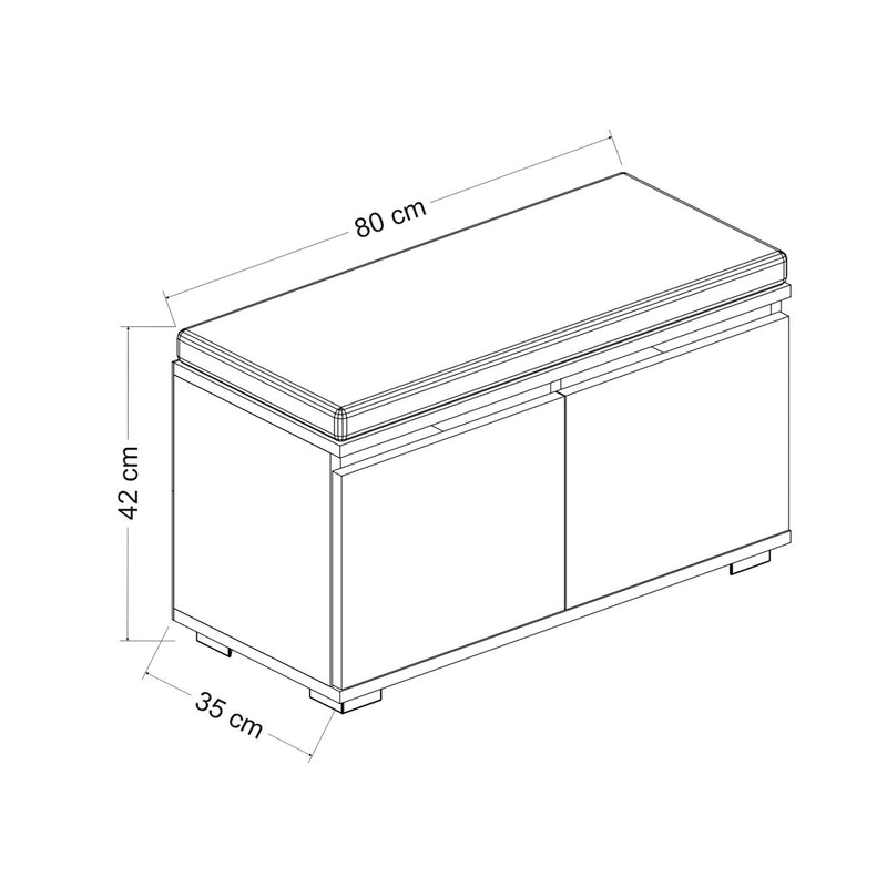 Szkic wymiarowy Ławka na buty Brande z 4 schowkami 42x80x35cm w różnych kolorach. kolory [en.casa]