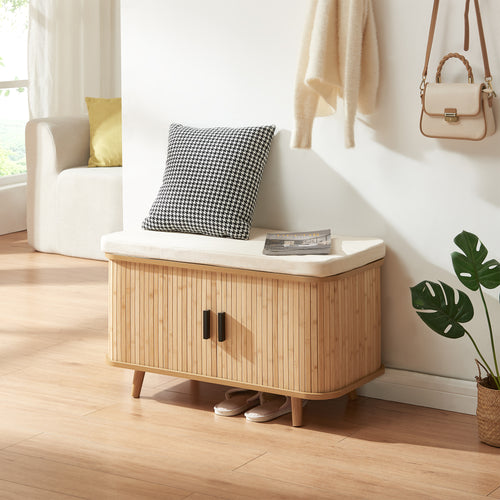 Szafka na buty z poduszką do siedzenia Tvedestrand 50x80x40 cm bambus/beżowy [en.casa]