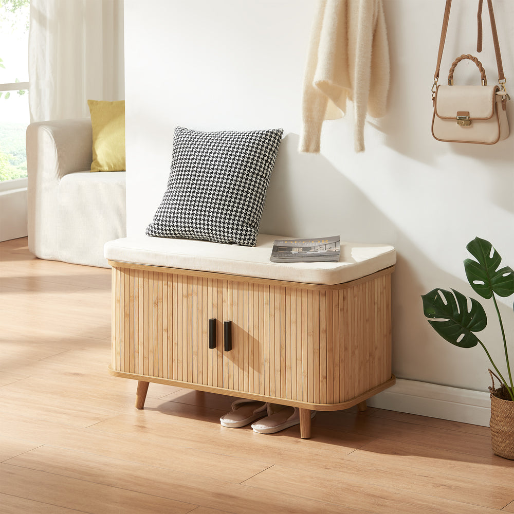 Szafka na buty z poduszką do siedzenia Tvedestrand 50x80x40 cm bambus/beżowy [en.casa]