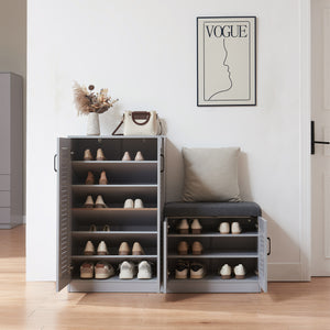 Szafka na buty Løten z ławką 120x36x97 cm Szara [en.casa]