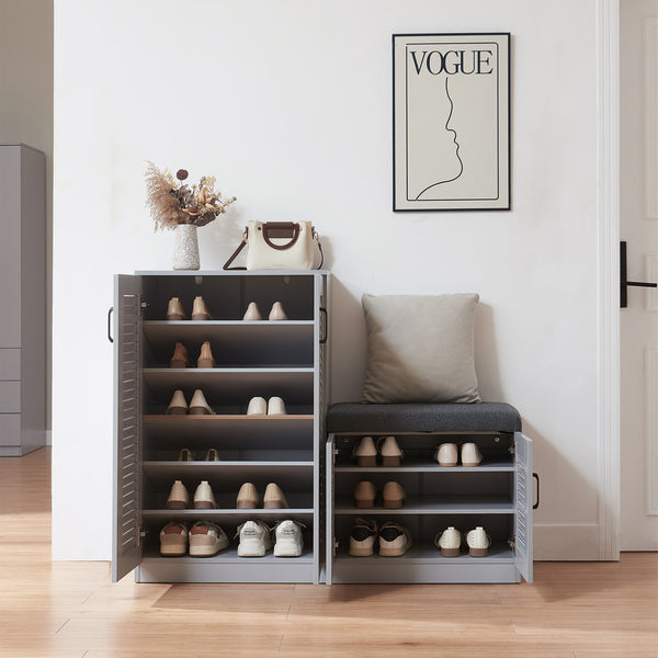 Szafka na buty Løten z ławką 120x36x97 cm Szara [en.casa]