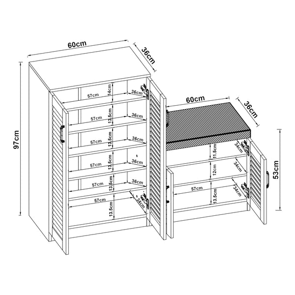 Szafka na buty Løten z ławką 120x36x97 cm Szara [en.casa]