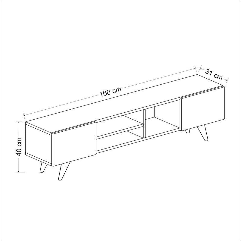 Szkic wymiarowy Stolik pod telewizor Assens 40 x 160 x 31 cm w różnych kolorach. kolory [en.casa]