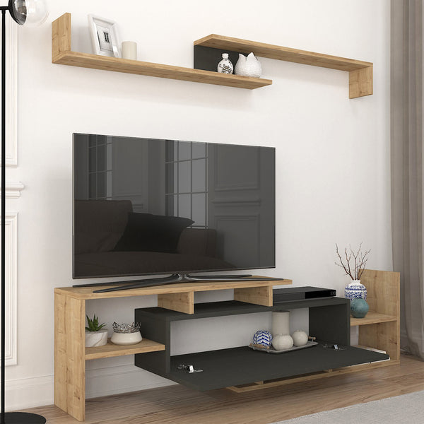 Szafka RTV Liksefte z półką ścienną 154x28x42 cm [en.casa]