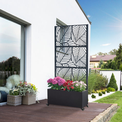 Trennwand Surnskoki mit Blumenkasten Stahl Schwarz [casa.pro] - premiumXL