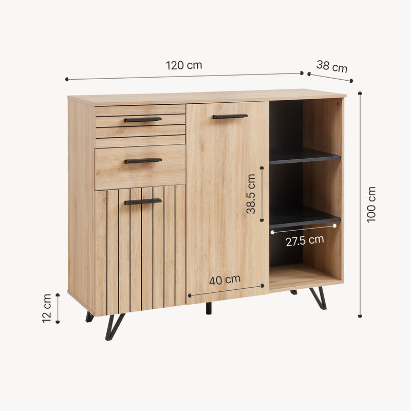 Szkic wymiarowy Burled sideboard [en.casa]