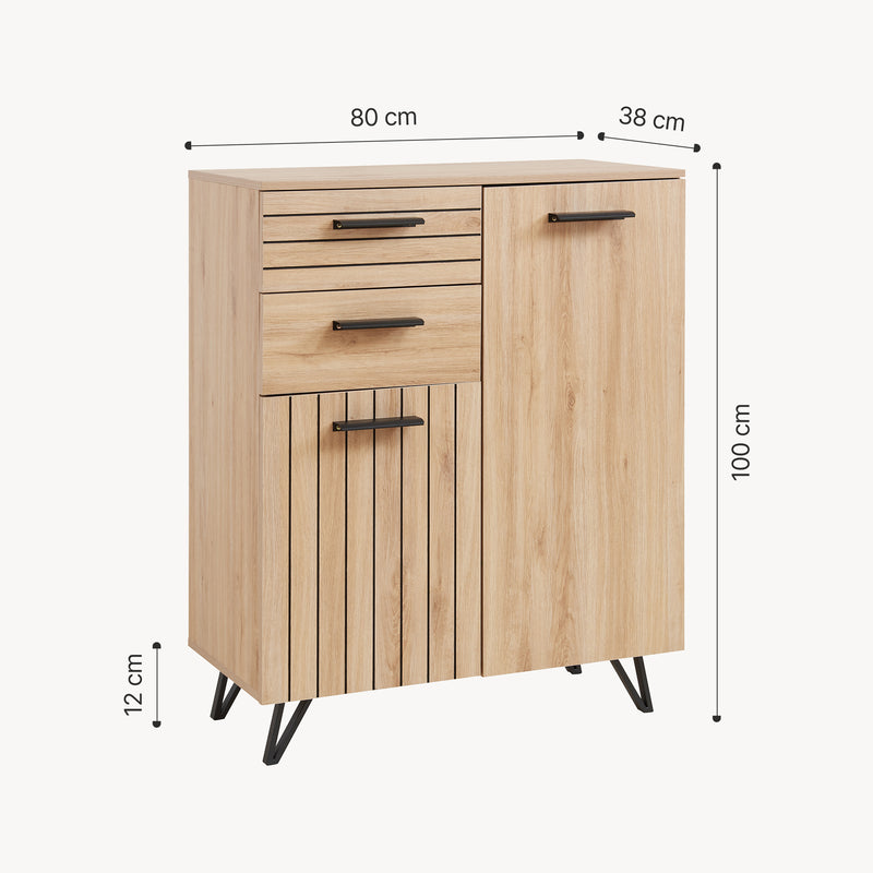 Szkic wymiarowy Burled sideboard [en.casa]
