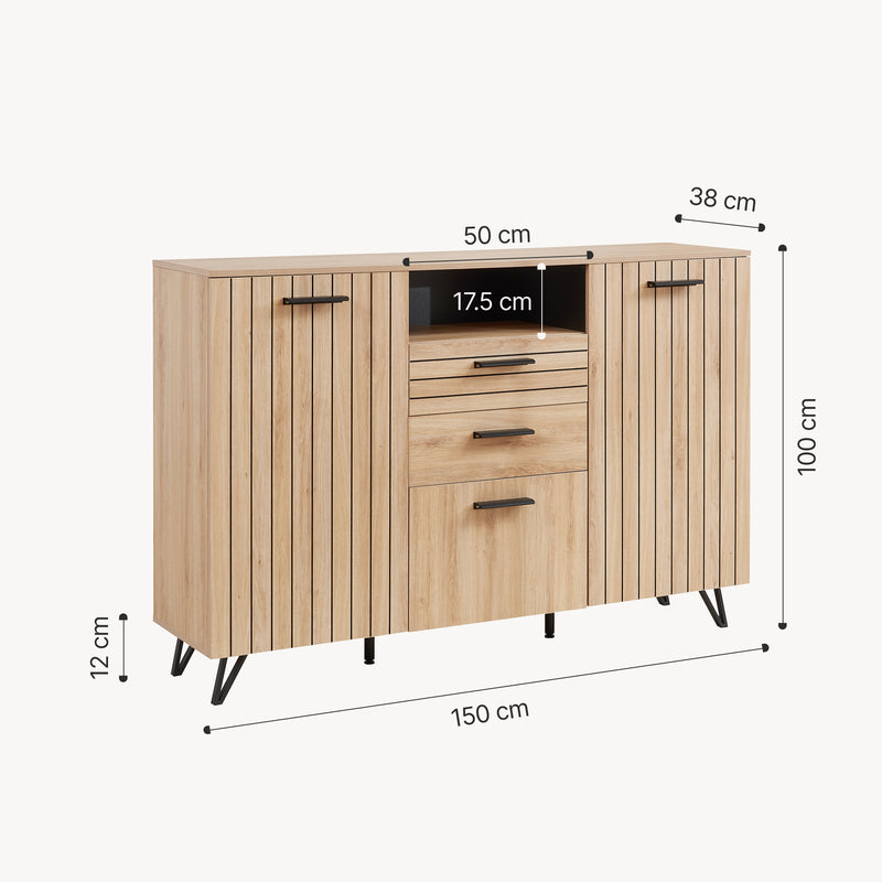 Szkic wymiarowy Burled sideboard [en.casa]