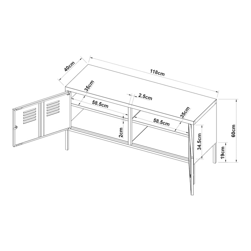 Szkic wymiarowy Sideboard Pyhtää 118x40x60cm stal [en.casa]
