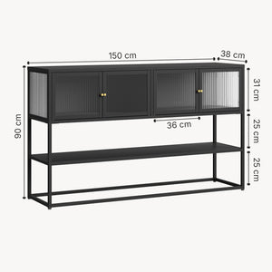 Sideboard Säkylä z 4 szklanymi drzwiami 150x38x90 cm stal [en.casa]