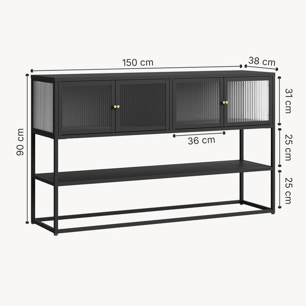 Sideboard Säkylä z 4 szklanymi drzwiami 150x38x90 cm stal [en.casa]