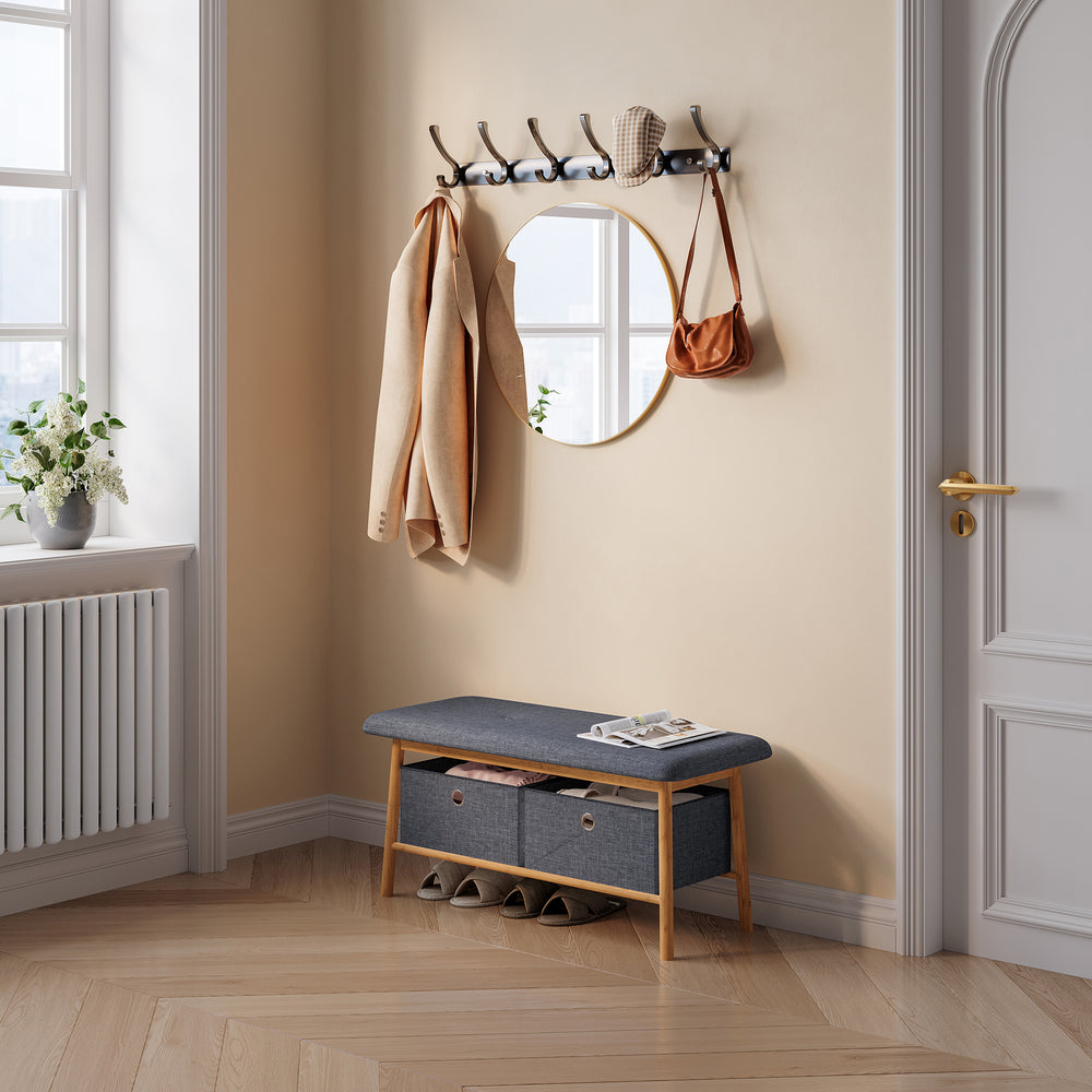 Ławka Vad z 2 pojemnikami do przechowywania 90x30x45 cm naturalny/szary [en.casa]