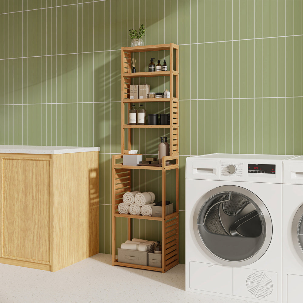 Regał stojący Forssa 165 x 42 x 28 cm bambus naturalny [en.casa] - premiumXL