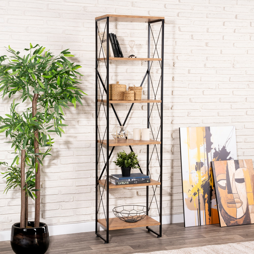 Półka stojąca Åre 180x50x30cm czarny/drewniany [en.casa]