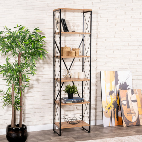 Półka stojąca Åre 180x50x30cm czarny/drewniany [en.casa]