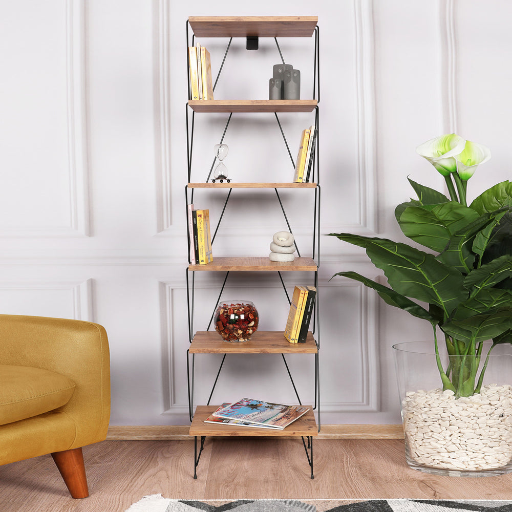 Półka stojąca 164x46x30 cm czarny/efekt drewna [en.casa]