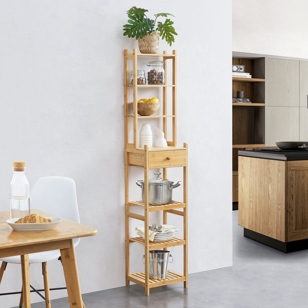 Standregal Siilinjärvi aus Bambus 163 x 33 x 28 cm bis 5 kg Natur [en.casa] - premiumXL