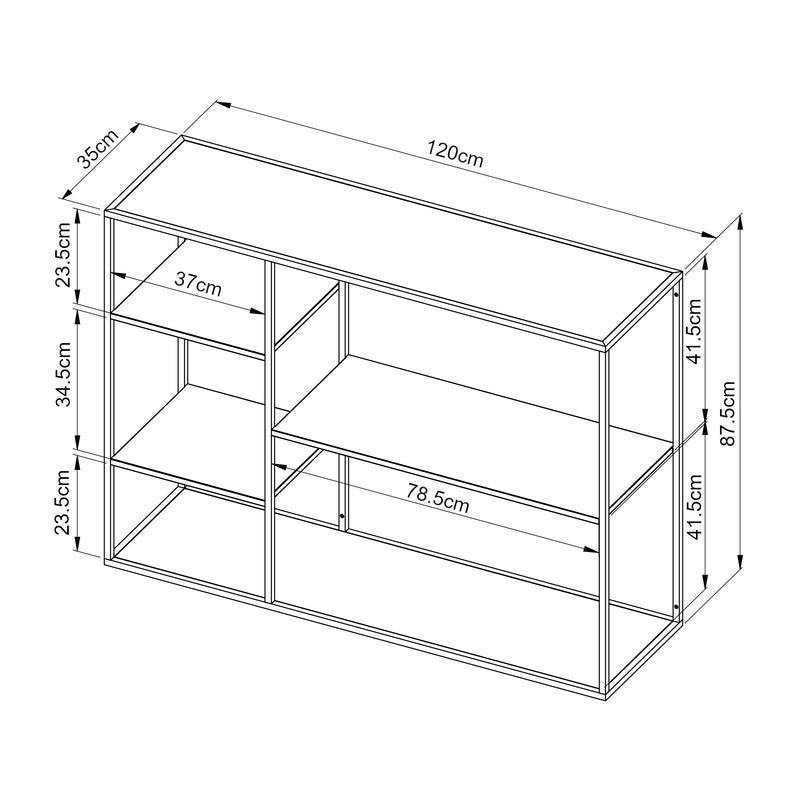 Szkic wymiarowy Regał Isojoki 120x35x875 cm metalowy [en.casa]