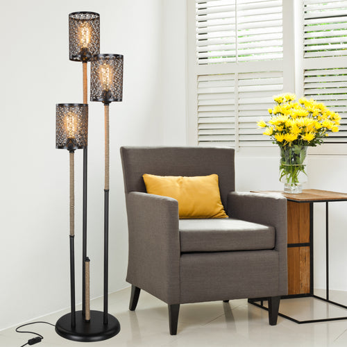 Lampa podłogowa Exeter 3xE27 metalowa lina jutowa czarna / kolory juty [lux.pro]