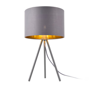 Lampa stołowa Metz E14 Max. 40W Klosz z tkaniny i metalowe nóżki Szary/złoty lux.pro
