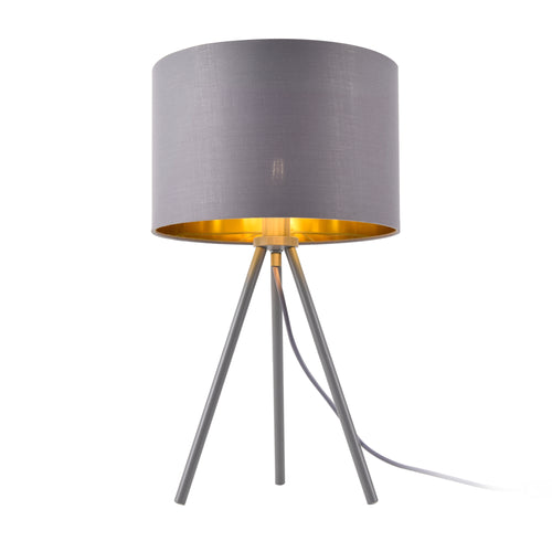 Lampa stołowa Metz E14 Max. 40W Klosz z tkaniny i metalowe nóżki Szary/złoty lux.pro