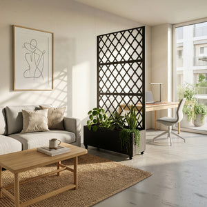 Ścianka działowa Malja ze skrzynką na kwiaty stal 190x82x38 cm czarna [casa.pro]