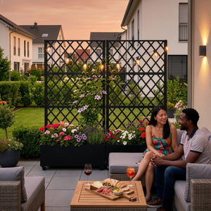 Ścianka działowa Malja ze skrzynką na kwiaty stal 190x82x38 cm czarna [casa.pro]