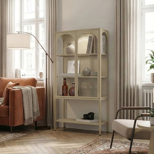 Szafa witrynowa Klippestad stal 160x80x35 cm kolor wielbłądzi [en.casa]