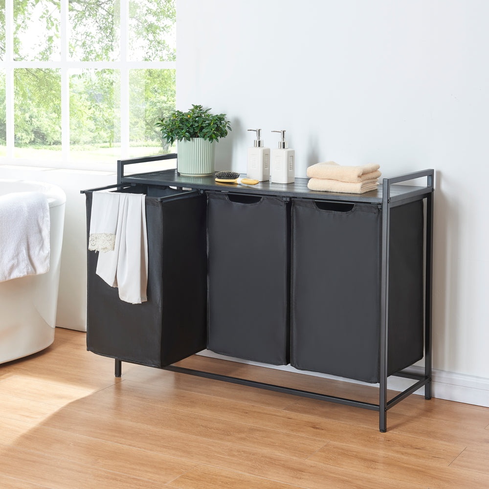 Wäschesammler Saltvik mit 3 Wäschekörben Schwarz [en.casa] - premiumXL