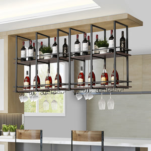 Regał na wino Hubro czarny / wygląd orzecha włoskiego [en.casa]