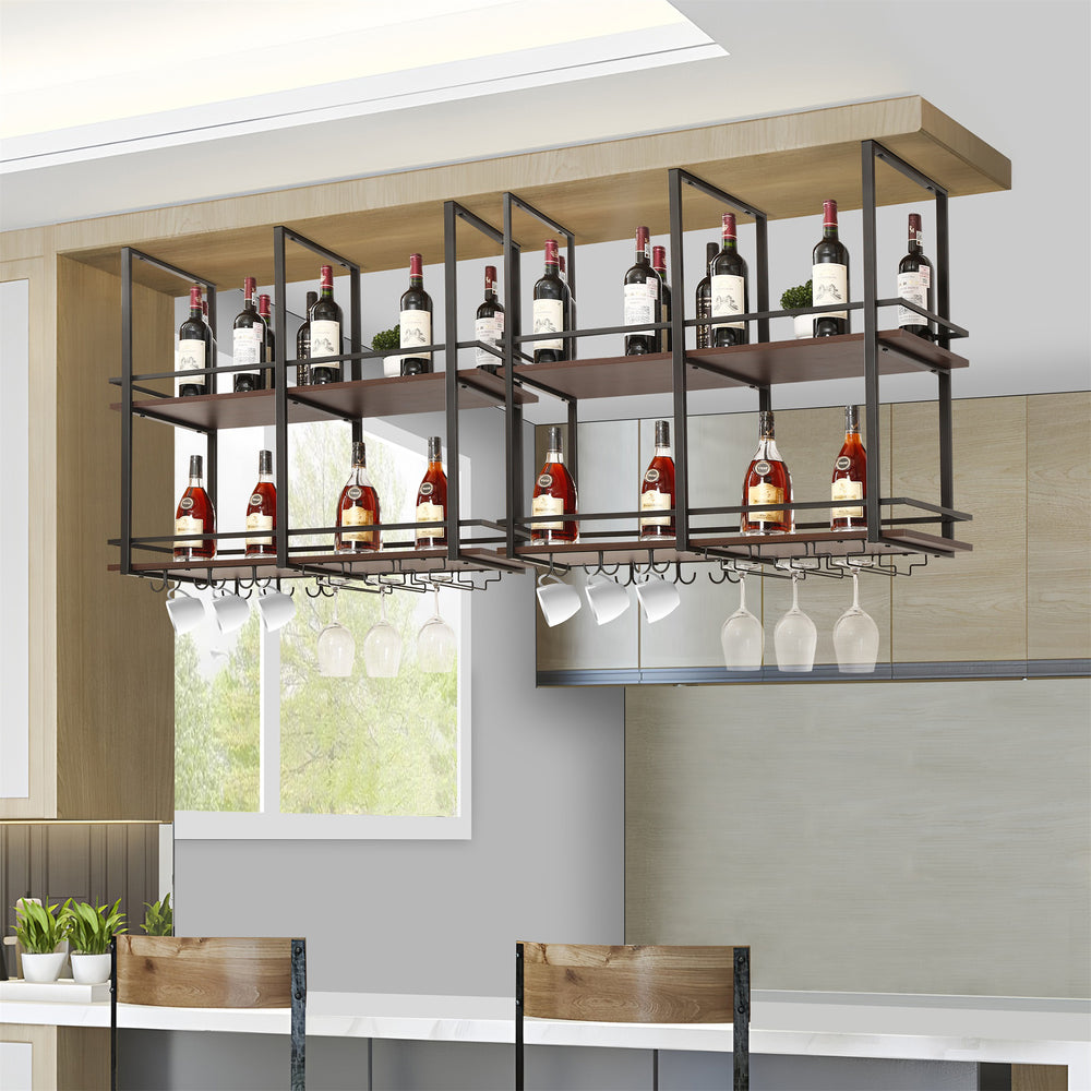 Stojak na wino Hubro w kolorze czarnym/orzechowym [en.casa]