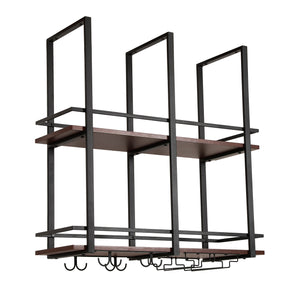 Regał na wino Hubro czarny / wygląd orzecha włoskiego [en.casa]