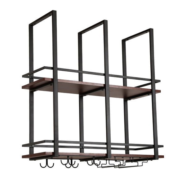 Regał na wino Hubro czarny / wygląd orzecha włoskiego [en.casa]