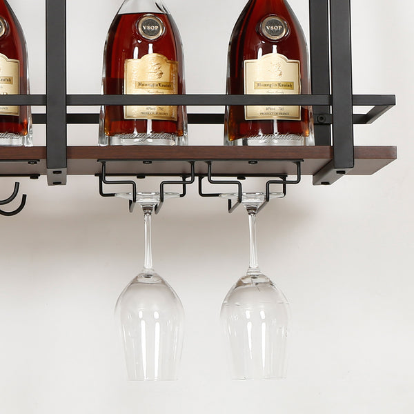 Regał na wino Hubro czarny / wygląd orzecha włoskiego [en.casa]