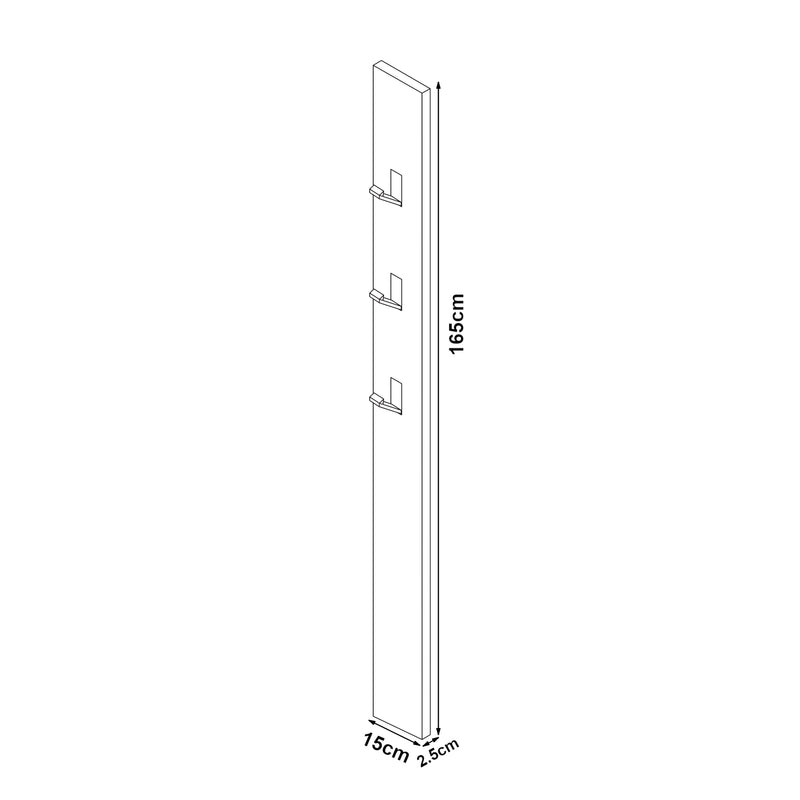 Szkic wymiarowy Wieszak ścienny Hansnes z 3 składanymi haczykami 165 cm w różnych kolorach [en.casa]