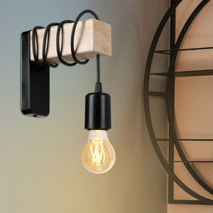Lampa ścienna Chelmsford E27 metal lite drewno czarny / wygląd drewna [lux.pro]