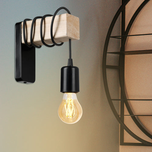Lampa ścienna Chelmsford E27 metal lite drewno czarny / wygląd drewna [lux.pro]