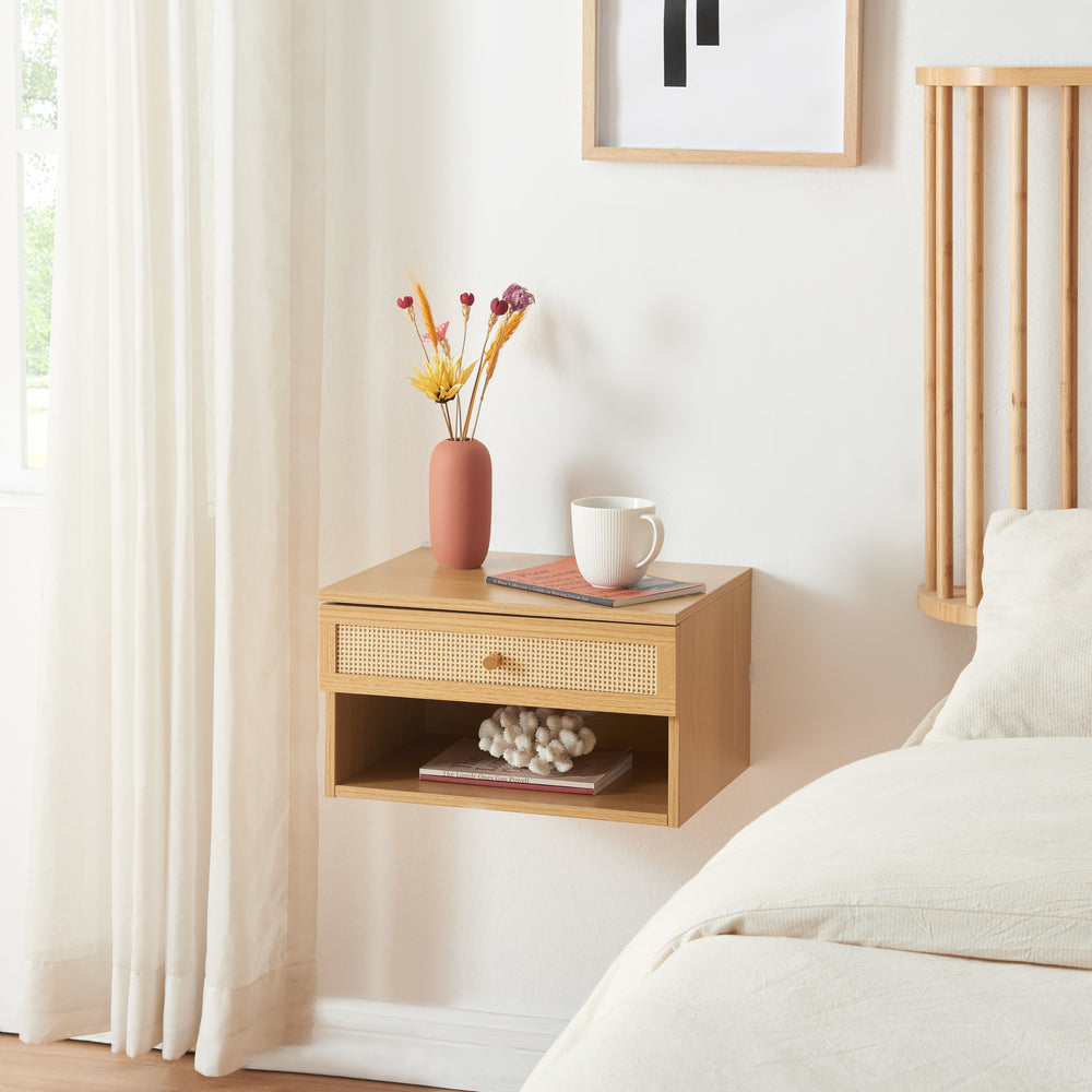 Eiker półka ścienna z szufladą 40x32x23 cm rattan [en.casa]