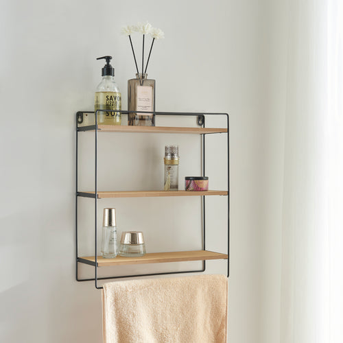 Wandregal Skovbo mit 3 Ablageflächen Schwarz/Holzfarben [en.casa] - premiumXL