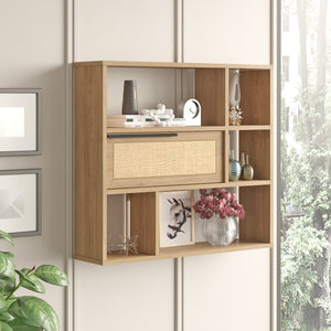 Półka ścienna Kvænangen 90x22x81cm dąb/rattan [en.casa]