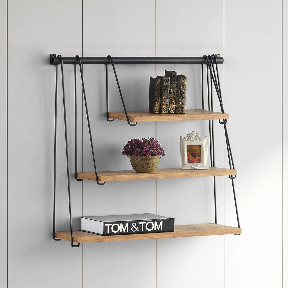 Półka ścienna Åmli 67x26x63cm czarny/drewniany [en.casa]