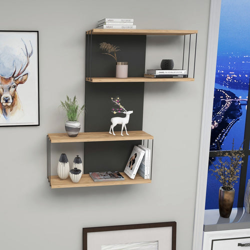 Półka ścienna Pudasjärvi 65x19x96 cm antracyt/dąb [en.casa]