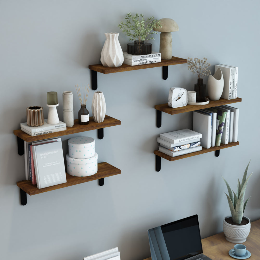 Półka ścienna Frogn zestaw 5 kolorów drewna/czarny [en.casa]