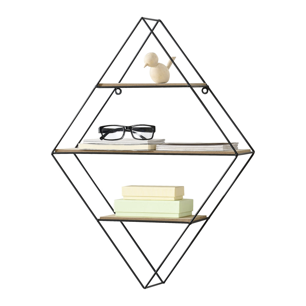Półka ścienna Borus 47x12x64 cm w kształcie diamentu z 3 półkami Czarna en.casa