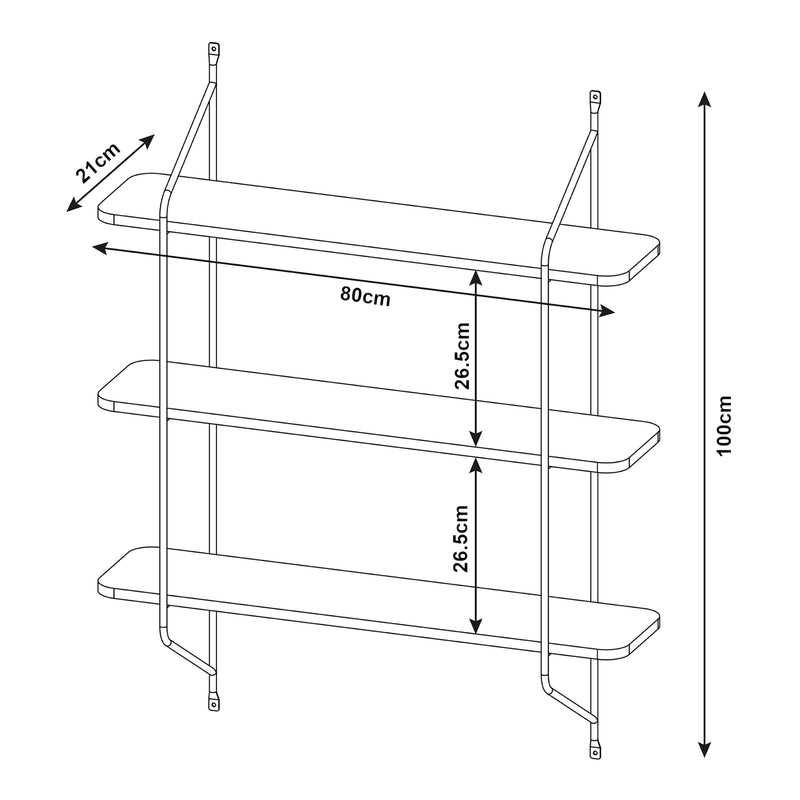 Szkic wymiarowy Półka ścienna Østfold 100x80x21 cm [en.casa]